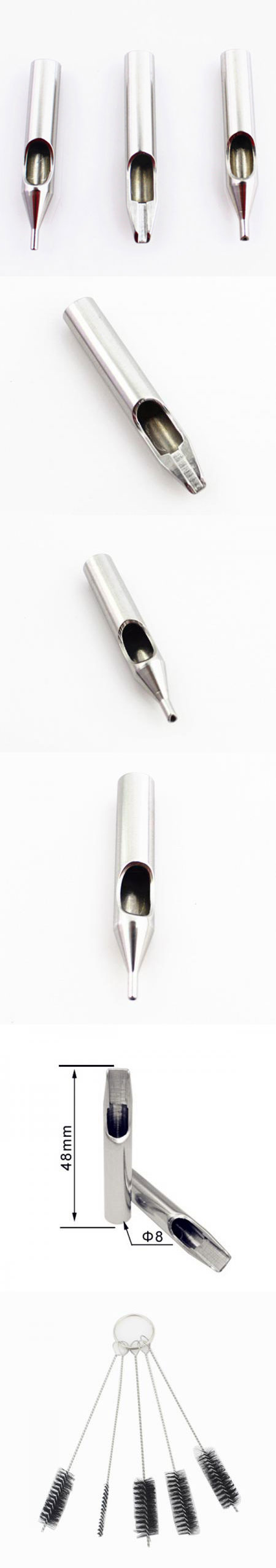 22 pcs Stainless Steel Tattoo Nozzle Tips Needle Tube Kit + Cleaning brush