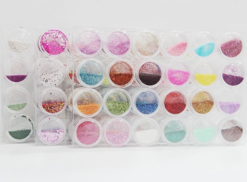 24 Color Acrylic UV Gel Glitter Beads Nail Art Decoration Set