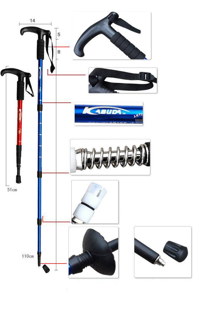 T Handle Adjustable Alpenstock AntiShock Trekking Hiking Walking Stick Pole