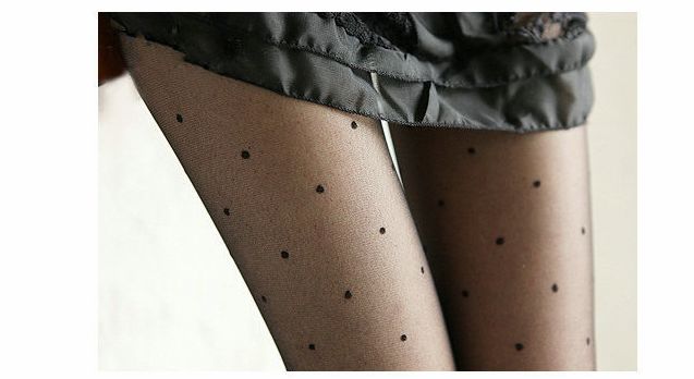 Sexy White Black Tattoo Pantyhose Cute Patterns Sheer Pantyhose Mock Stockings Tights - Black Dot