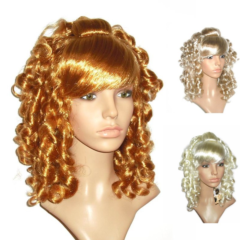 Oblique Bangs Golden Tight Curls Full Wig