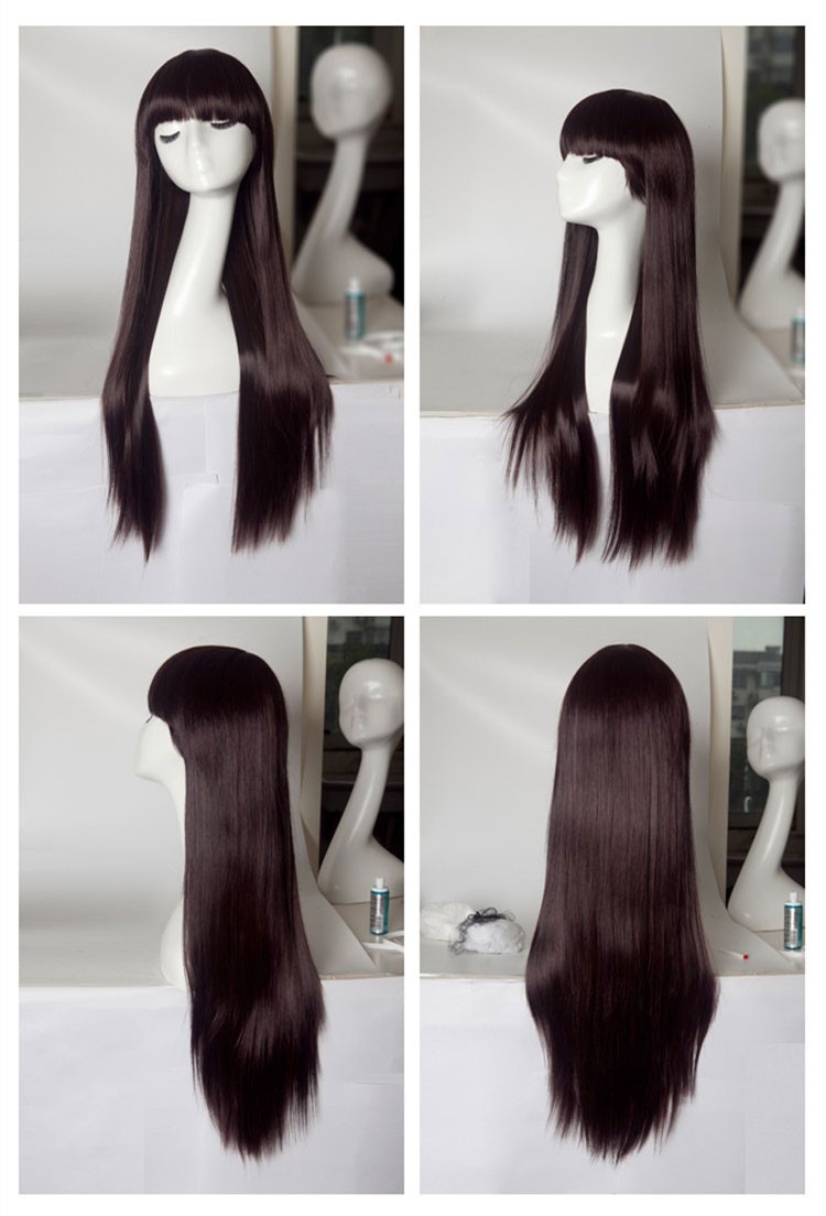 WOMENS LONG STRAIGHT STYLE FULL WIGS BLACK / BROWN